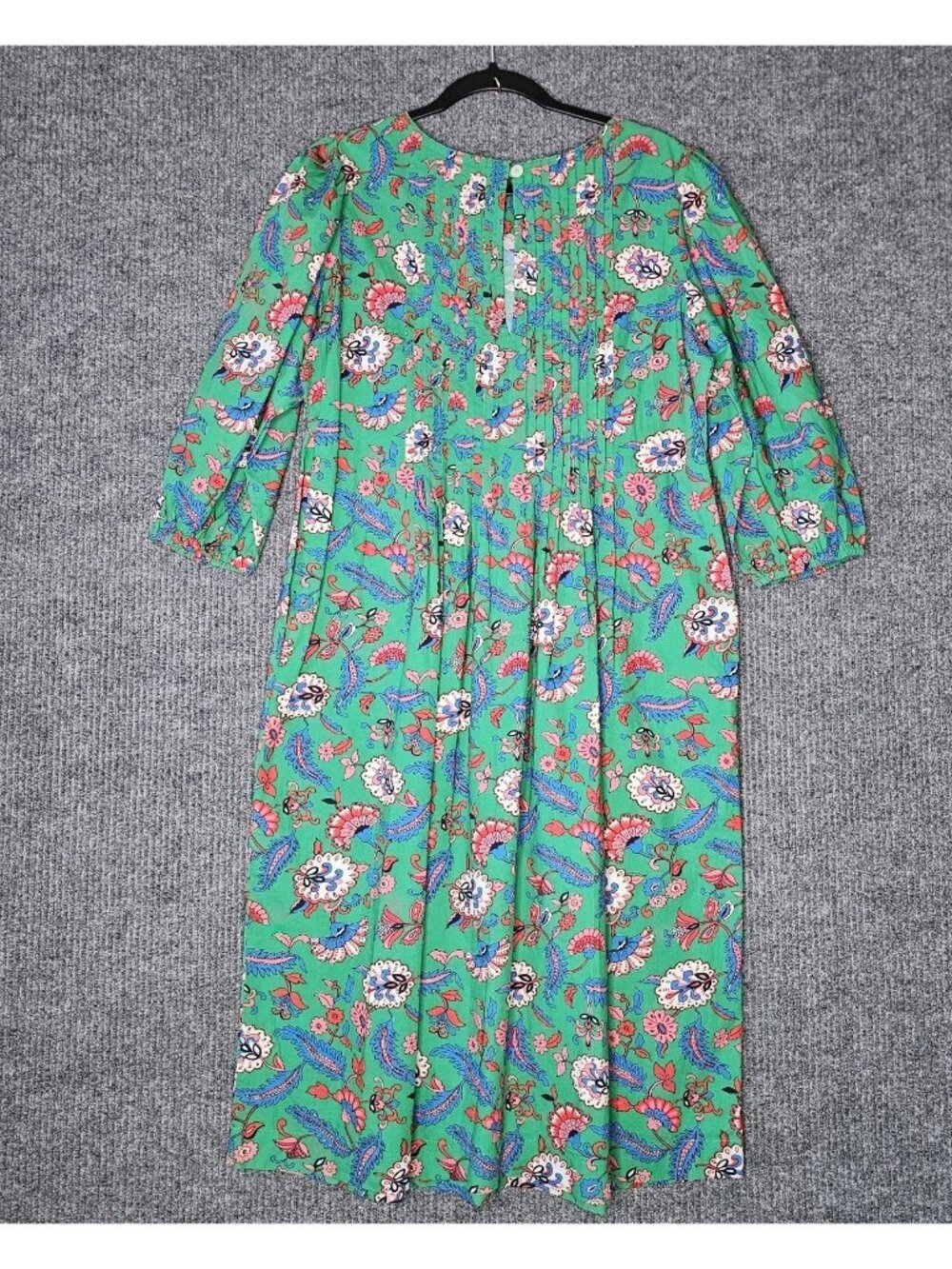 Clare V Francoise Floral Paisley Midi Dress L Pockets Cotton Pintuck Pleats - Picture 5 of 8
